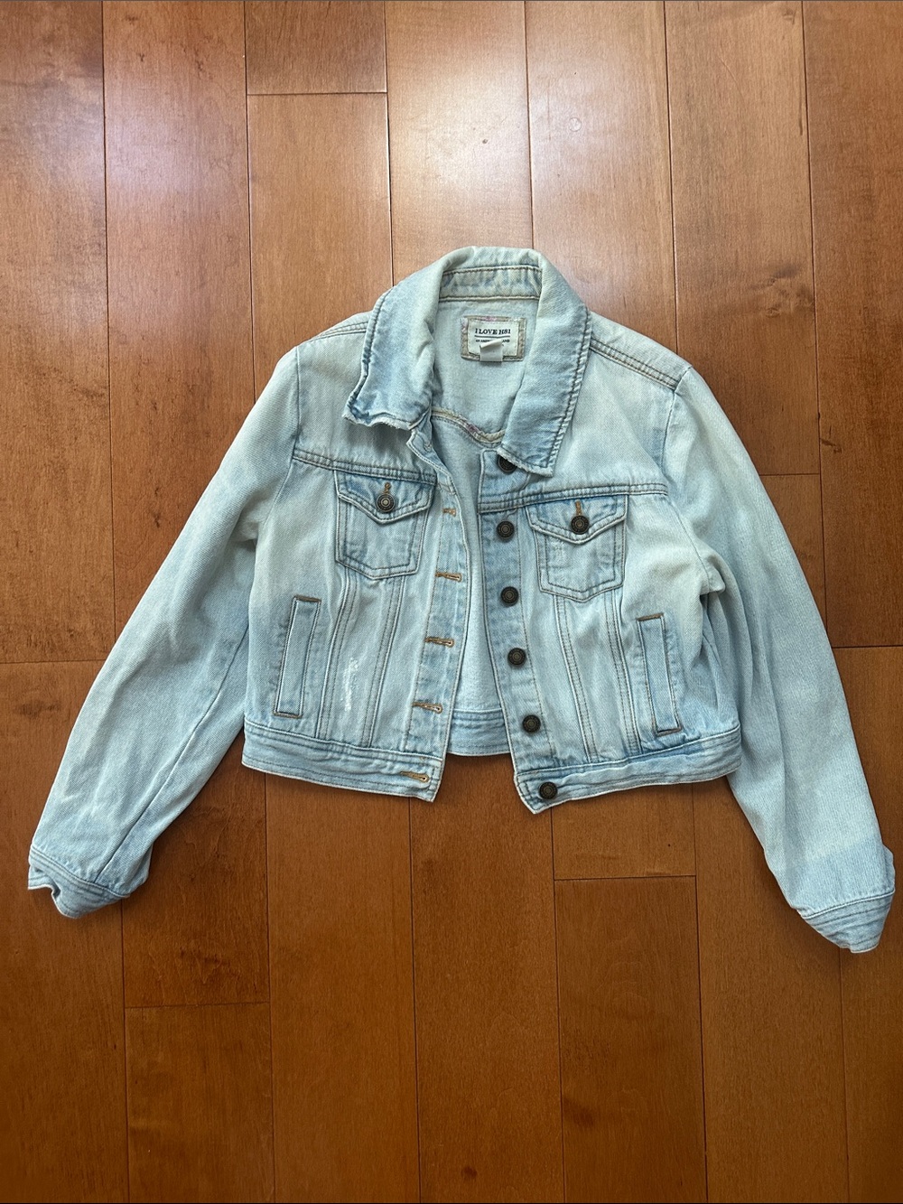 Light Wash Blue Denim Cropped Jacket
